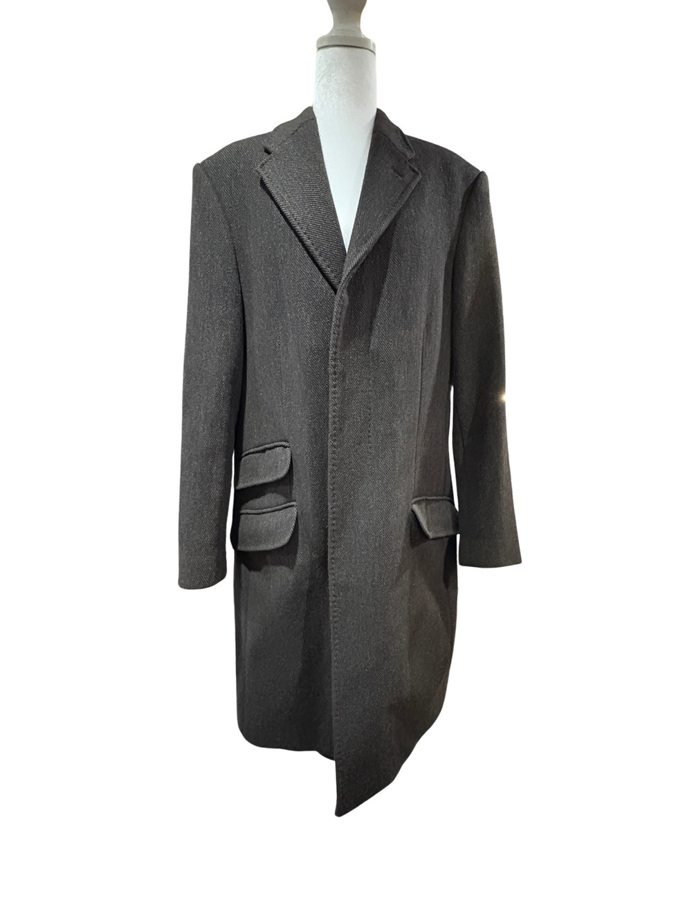 Vintage Y2K Banana Republic Men’s M Brown Herringbone Wool Long Overcoat